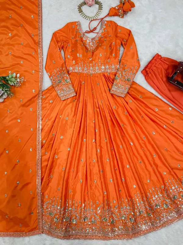 Elegant_scarlet__Orange_Embroidered_Anarkali_Suit_with_Dupatta_&_Palazzo_Set