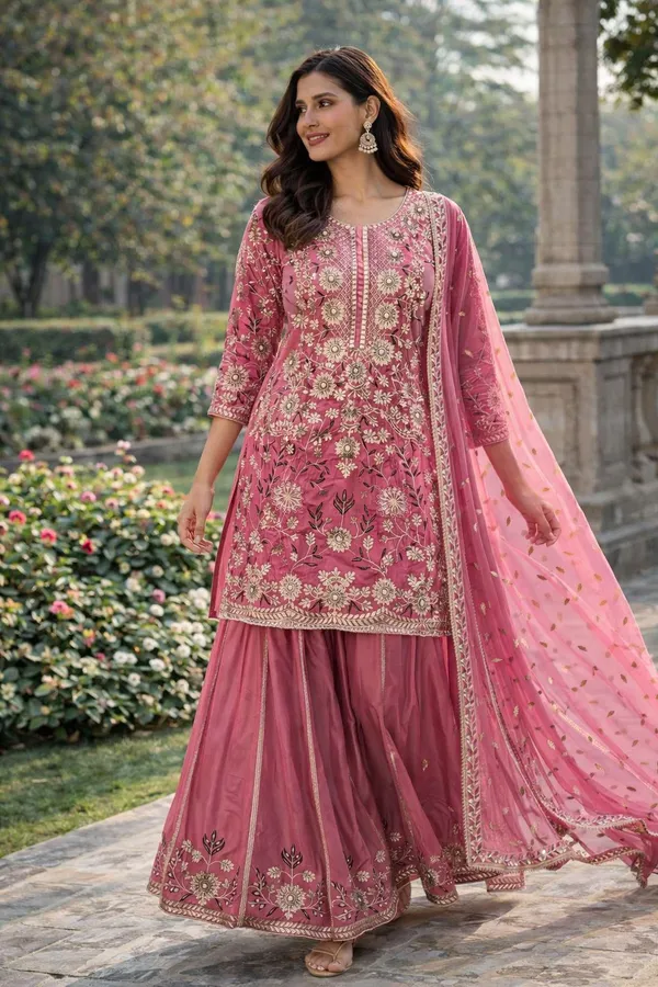 Pink_Floral_Embellished_Straight_Kurta_Sharara_with_Dupatta_Set