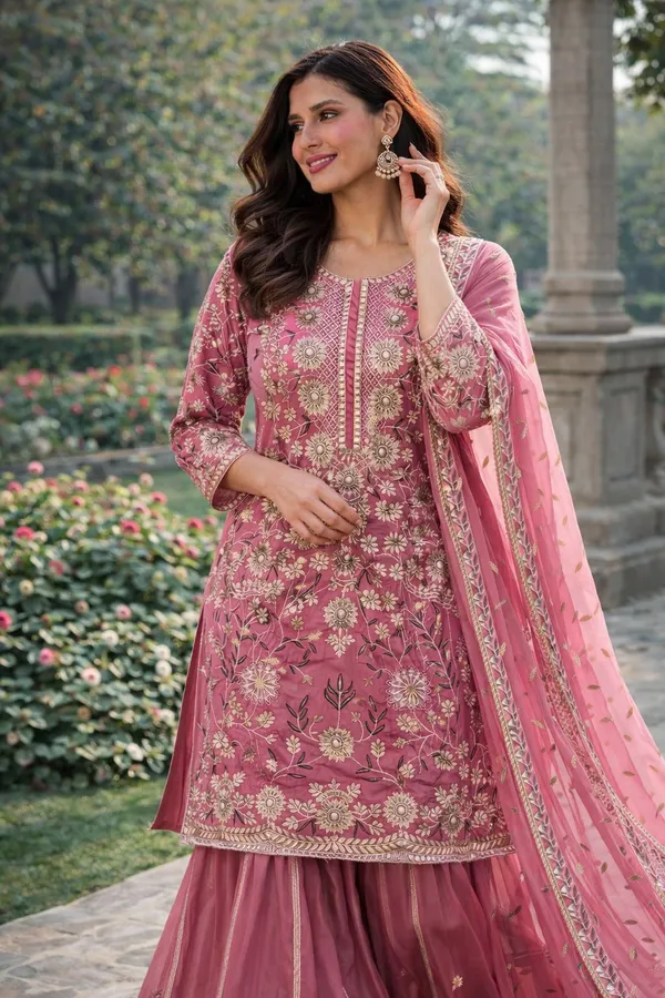 Pink_Floral_Embellished_Straight_Kurta_Sharara_with_Dupatta_Set