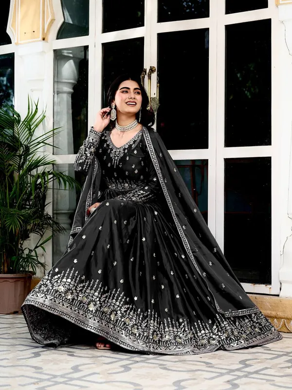 Elegant_royal_BLACK_Embroidered_Anarkali_Suit_with_Dupatta_&_Palazzo_Set