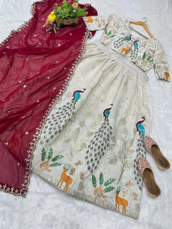 OFF_WHITE_PEACOCK_Designer_Embroidered_Lahenga_Choli