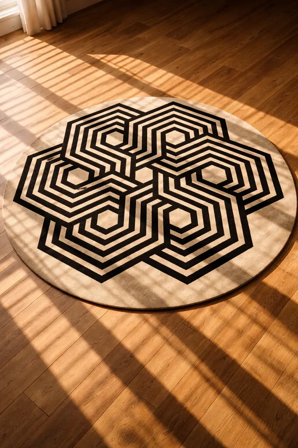 Geometric_Round_Area_Rug_|_Modern_Black_&_Beige_Hexagon_Pattern_Hand_Tufted_Carpet