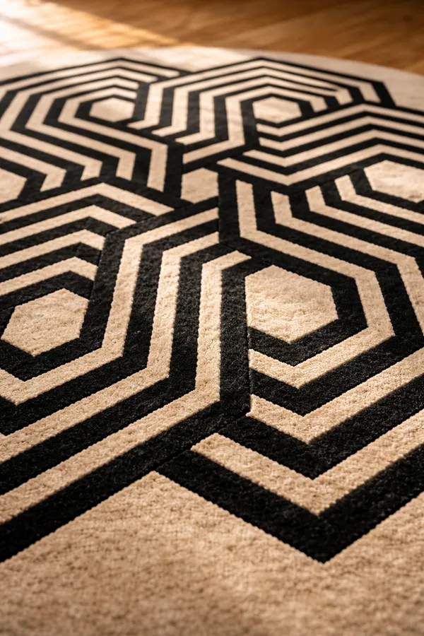 Geometric_Round_Area_Rug_|_Modern_Black_&_Beige_Hexagon_Pattern_Hand_Tufted_Carpet