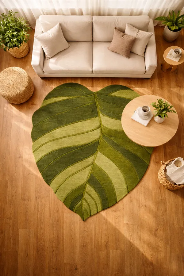 Leaf_Shape_Green_Rug_|_Botanical_Hand_Tufted_Area_Carpet_|_Nature_Inspired_Modern_Home_Decor