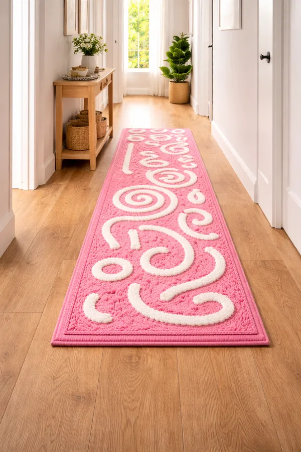 Pink_Abstract_Runner_Rug_|_Soft_Hand_Tufted_Hallway_Carpet_with_White_Swirl_Design