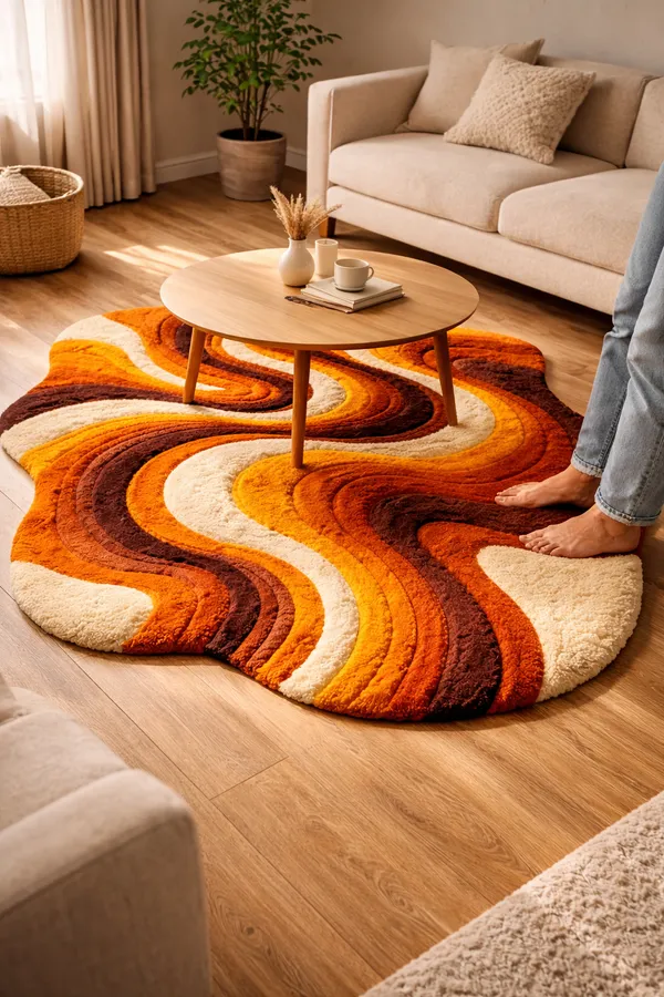 Retro_Wave_Abstract_Rug_|_70s_Orange_Brown_Hand_Tufted_Irregular_Shape_Area_Carpet
