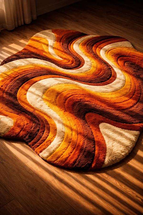 Retro_Wave_Abstract_Rug_|_70s_Orange_Brown_Hand_Tufted_Irregular_Shape_Area_Carpet