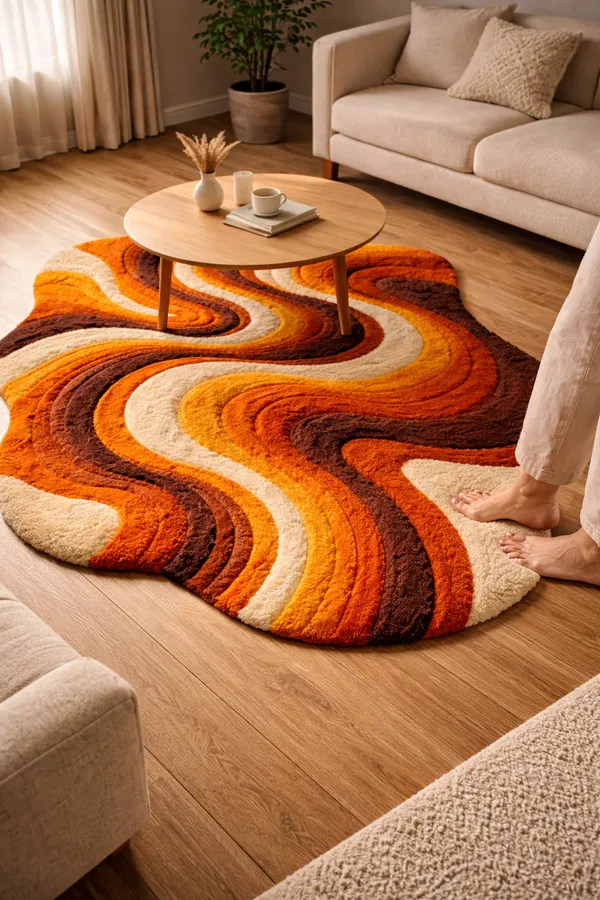 Retro_Wave_Abstract_Rug_|_70s_Orange_Brown_Hand_Tufted_Irregular_Shape_Area_Carpet
