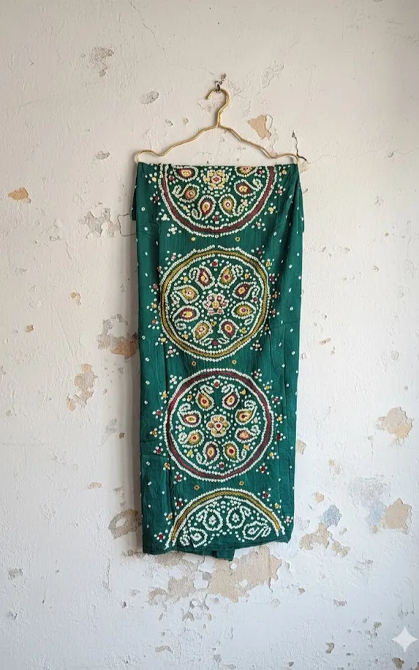 Peacock_Green_Cotton_Bandhani/Bandhej_Suit_Dress_Materials_Women