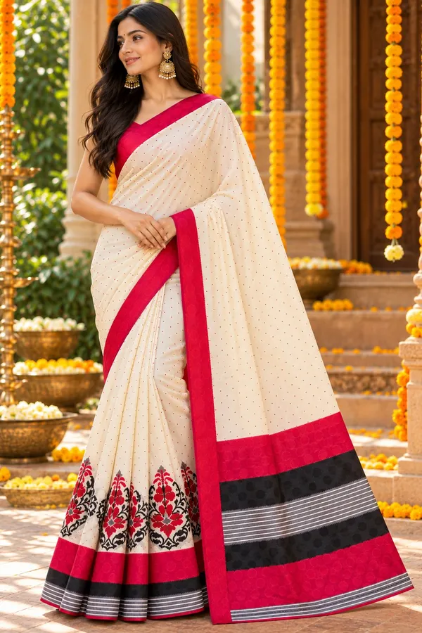 Ivory_Red_Festive_Faux_Banarsi_Silk_Paisley_Saree_