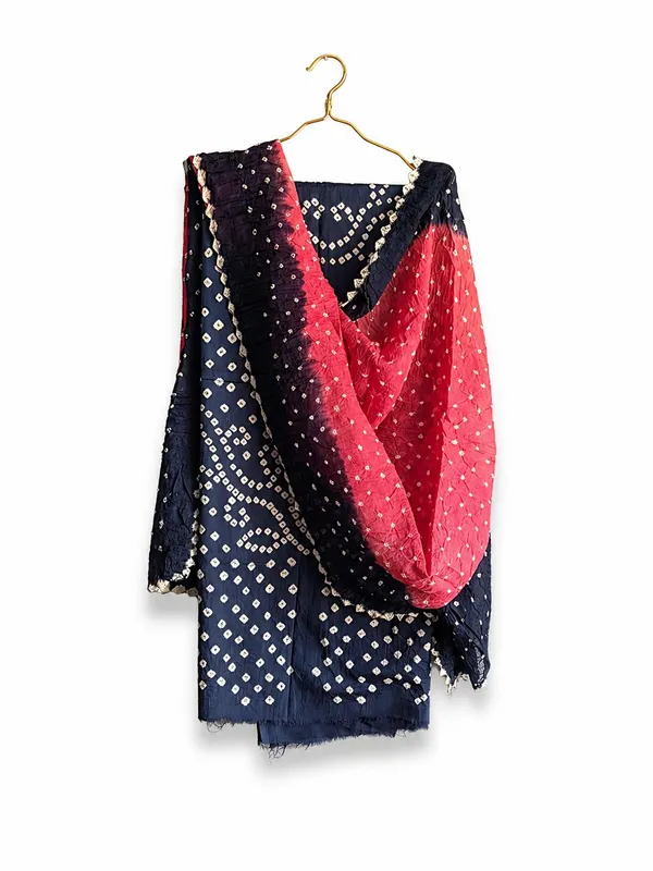 Navy_Cotton_Bandhani/Bandhej_Suit_Dress_Materials_Women