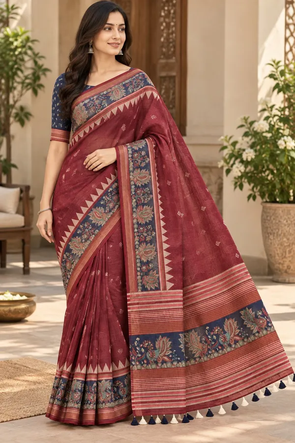 Festive_Handcrafted_Printed_Cotton_Saree_with_Traditional_Border