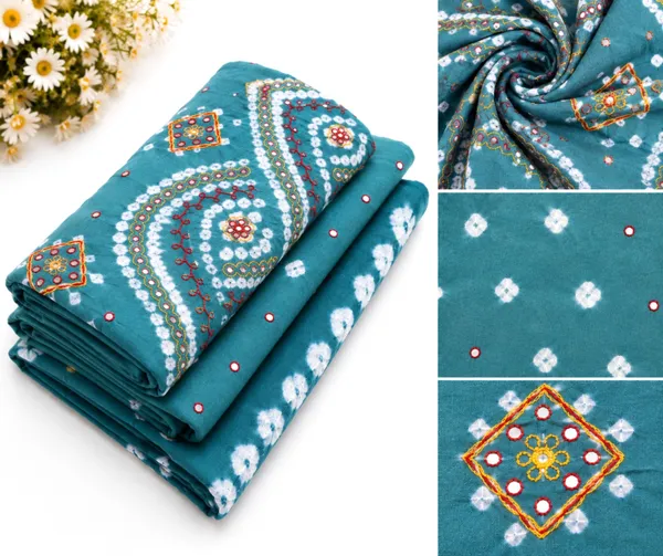 Aqua_Cotton_Bandhani/Bandhej_Suit_Dress_Materials_Women