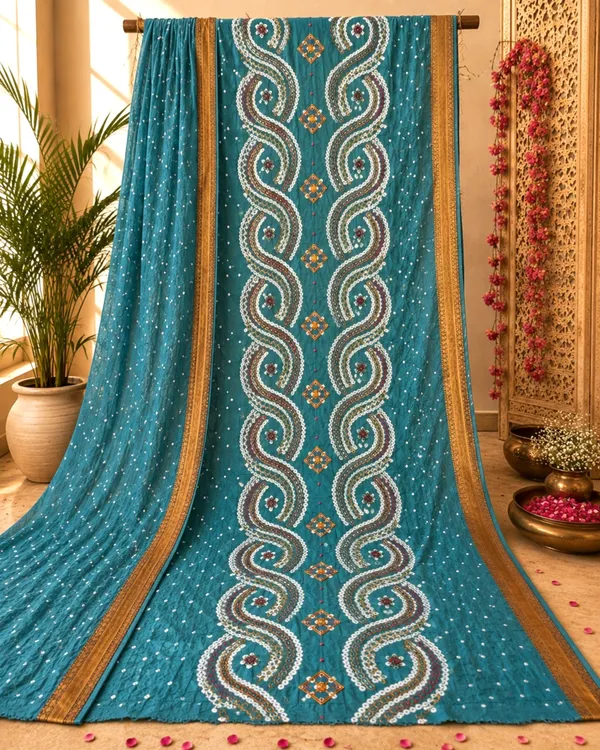 Aqua_Cotton_Bandhani/Bandhej_Suit_Dress_Materials_Women