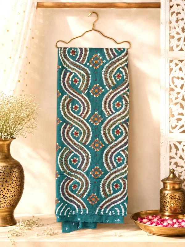 Aqua_Cotton_Bandhani/Bandhej_Suit_Dress_Materials_Women