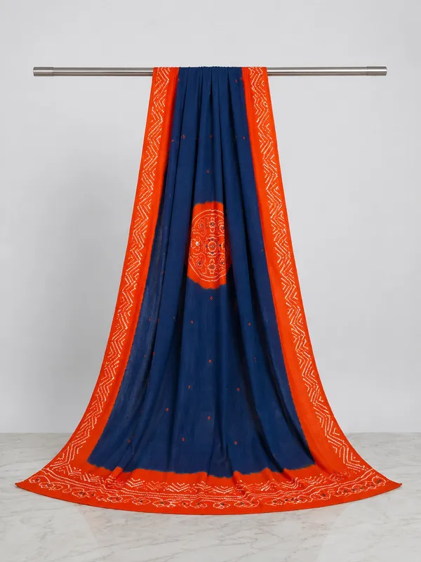 Blue_Kutch_Bandhani/Bandhej_mirrorwork_Cotton_Dupatta_