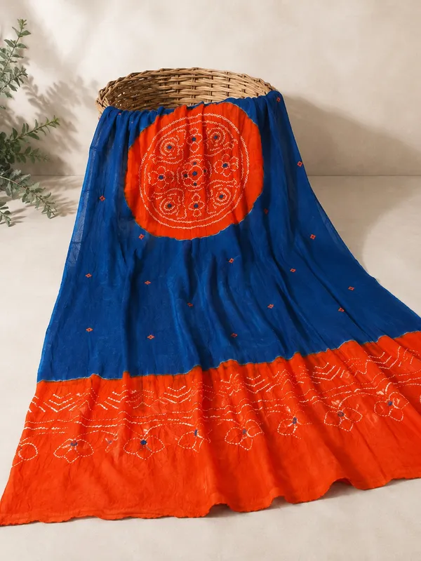 Blue_Kutch_Bandhani/Bandhej_mirrorwork_Cotton_Dupatta_