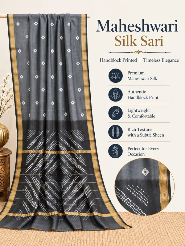 Festive_Grey_Black_Shibori_Maheshwari_Silk_Saree_