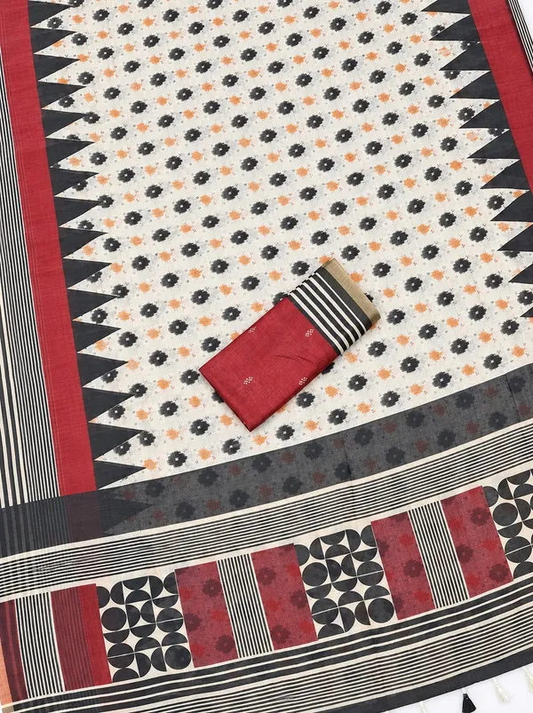 Festive_Beige_&_Maroon_Heritage_Cotton_Saree_with_Traditional_Border
