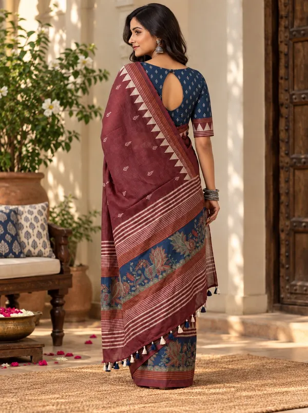 Festive_Handcrafted_Printed_Cotton_Saree_with_Traditional_Border