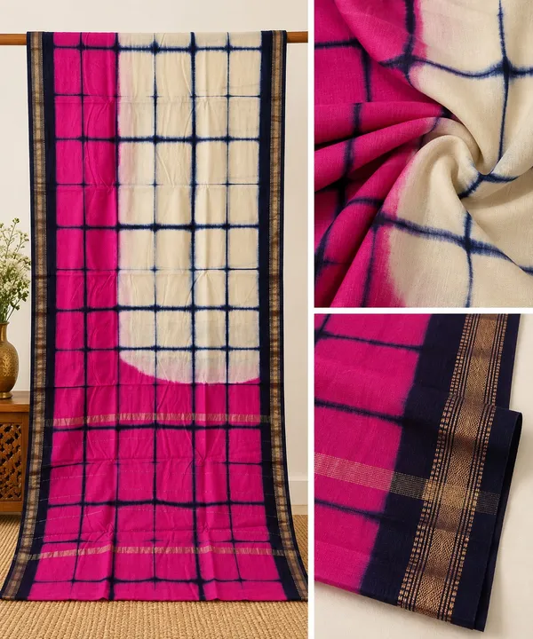 Festive_Shaded_Ivory_Shibori_Maheshwari_Silk_Saree_