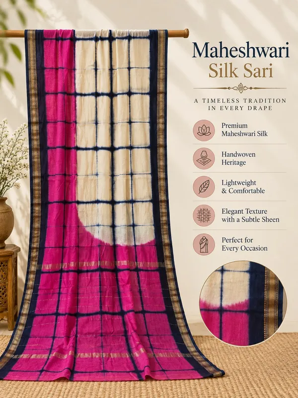 Festive_Shaded_Ivory_Shibori_Maheshwari_Silk_Saree_