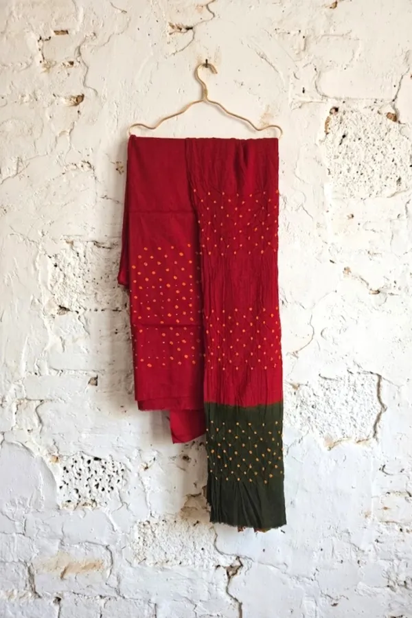 Green_Cotton_Bandhni/Bandhej_Suit_Dress_Materials_Women