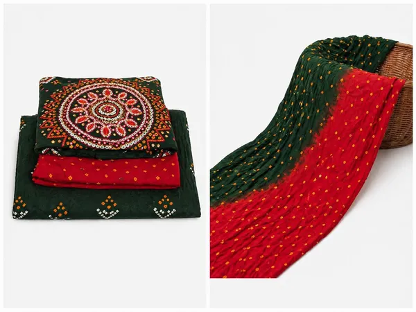 Green_Cotton_Bandhani/Bandhej_Suit_Dress_Materials_Women