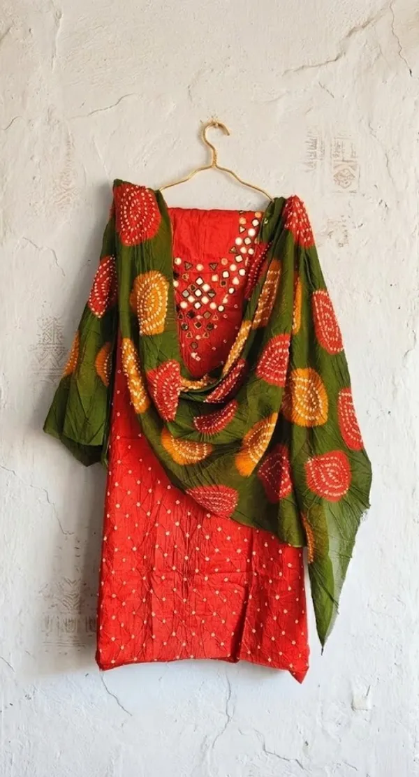 Rust_Cotton_Bandhani/Bandhej_Suit_Dress_Materials_Women