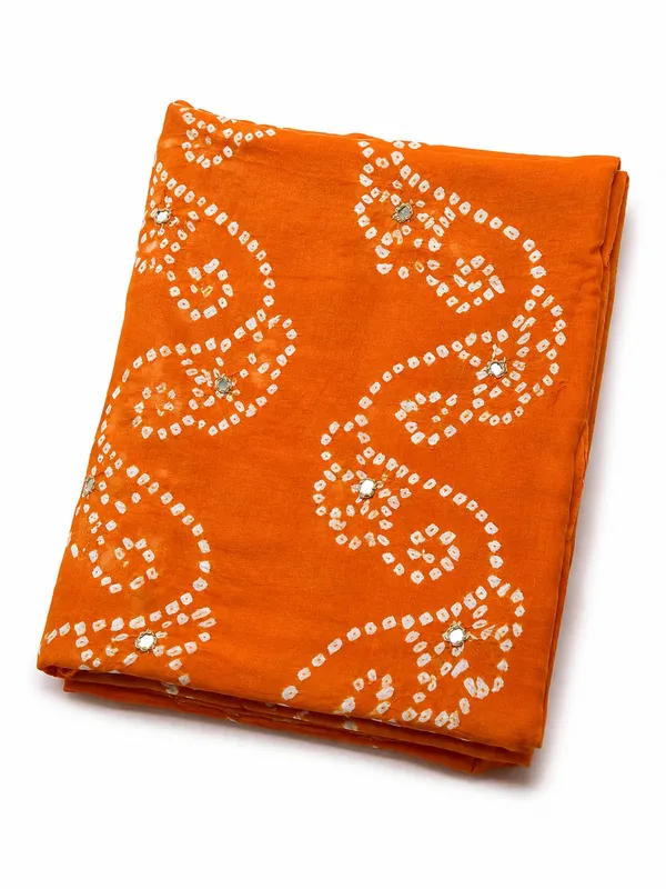 Orange_Bandhani/Bandhej_mirrorwork_Cotton_Dupatta_