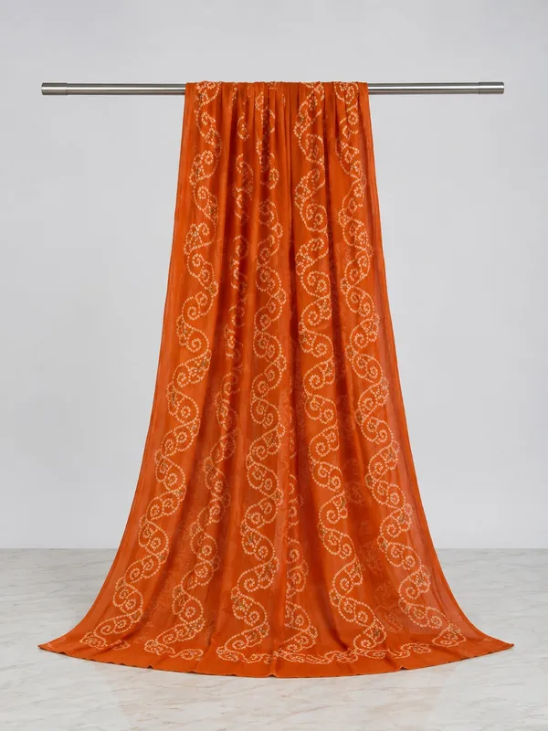 Orange_Bandhani/Bandhej_mirrorwork_Cotton_Dupatta_