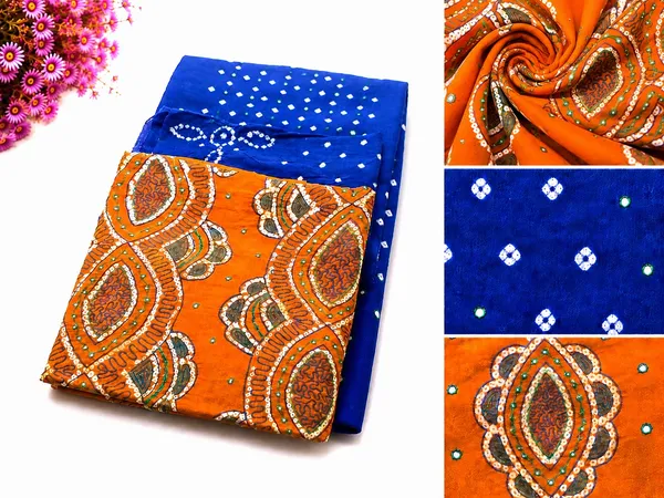 Orange_Pink_Cotton_Bandhani/Bandhej_Suit_Dress_Materials_Women