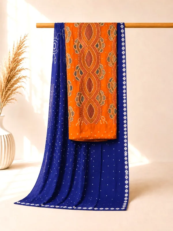 Orange_Pink_Cotton_Bandhani/Bandhej_Suit_Dress_Materials_Women