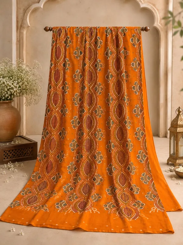 Orange_Pink_Cotton_Bandhani/Bandhej_Suit_Dress_Materials_Women