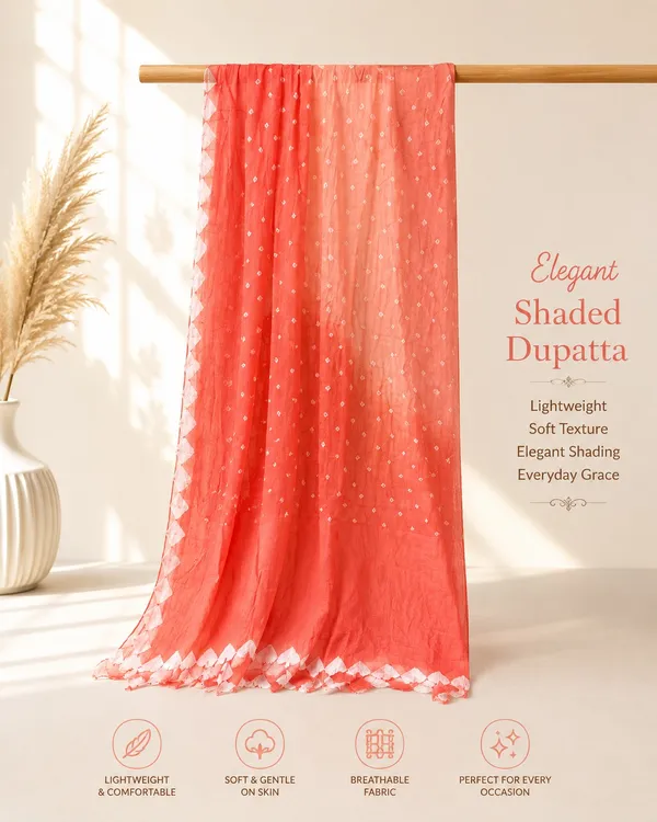 Peach_Shaded_Cotton_Bandhani/Bandhej_Suit_Dress_Materials_Women