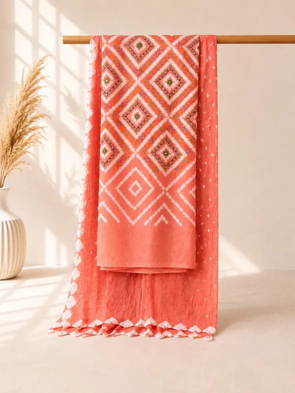 Peach_Shaded_Cotton_Bandhani/Bandhej_Suit_Dress_Materials_Women
