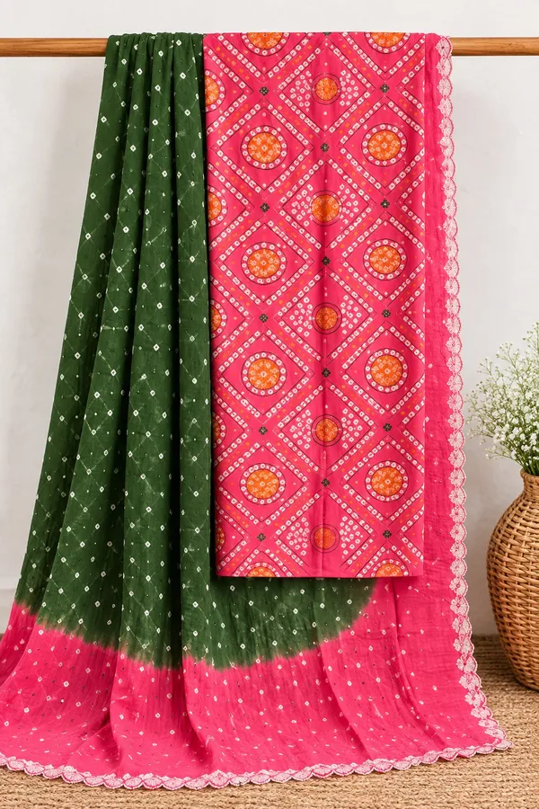 Pink_Cotton_Bandhani/Bandhej_Suit_Dress_Materials_Women