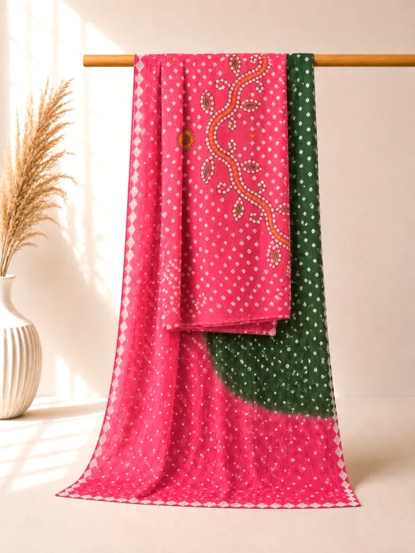 Rani_Pink_Cotton_Bandhani/Bandhej_Suit_Dress_Materials_Women
