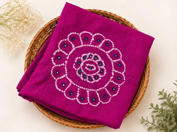 Rani_Pink_Kutch_Bandhani/Bandhej_mirrorwork_Cotton_Dupatta_