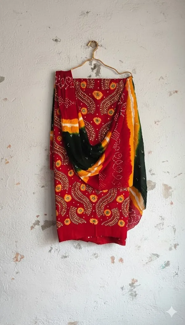 Red_Cotton_Bandhni/Bandhej_Suit_Dress_Materials_Women