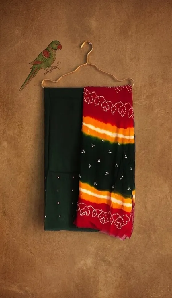 Red_Cotton_Bandhni/Bandhej_Suit_Dress_Materials_Women