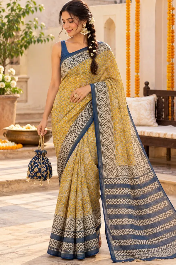 Yellow_Hand_Block_Printed_Kota_Doria_Cotton_Saree_