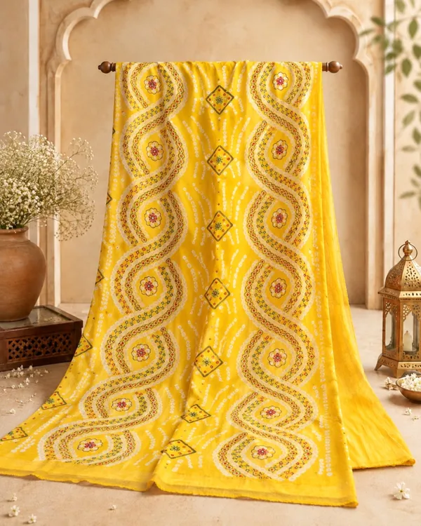 Yellow_Cotton_Bandhani/Bandhej_Suit_Dress_Materials_Women
