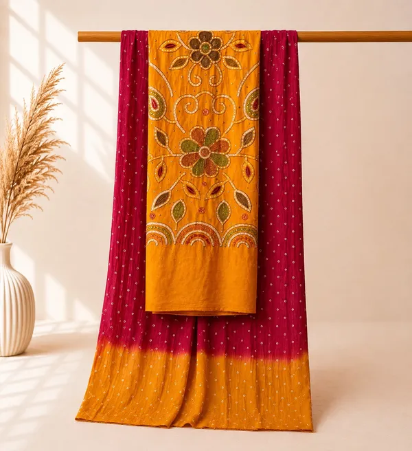 Yellow_Cotton_Bandhani/Bandhej_Suit_Dress_Materials_Women