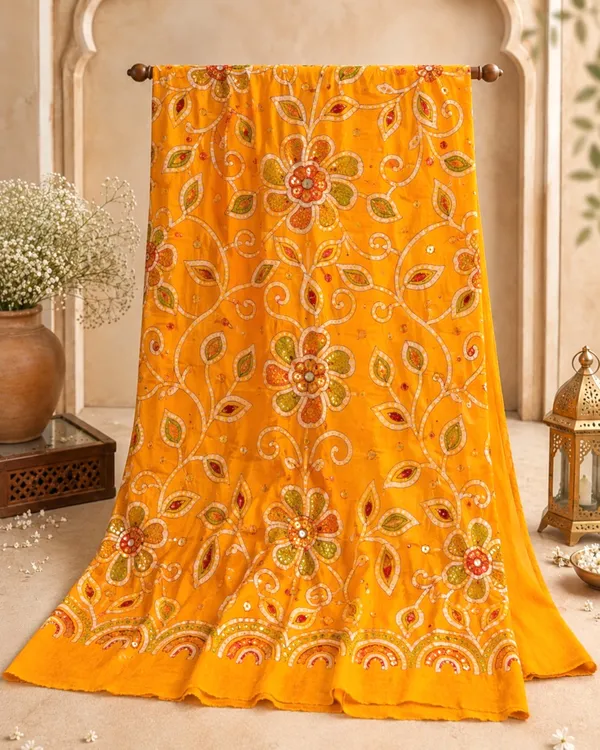 Yellow_Cotton_Bandhani/Bandhej_Suit_Dress_Materials_Women