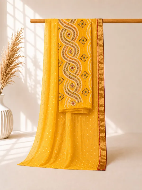 Yellow_Cotton_Bandhani/Bandhej_Suit_Dress_Materials_Women