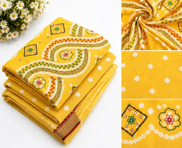 Yellow_Cotton_Bandhani/Bandhej_Suit_Dress_Materials_Women