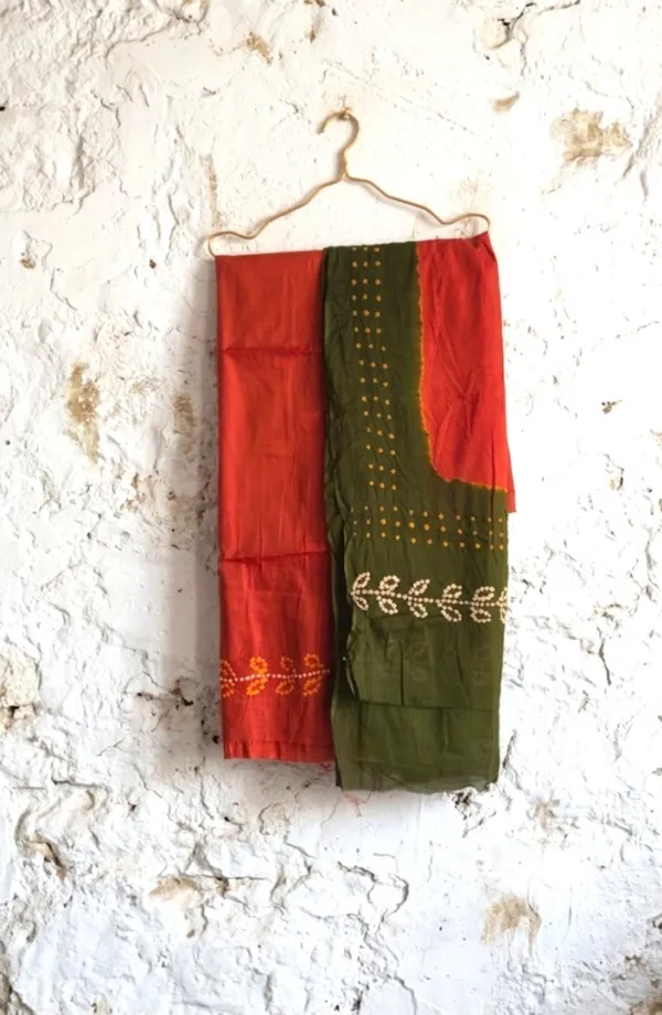 Henna_Green_Cotton_Bandhani/Bandhej_Suit_Dress_Materials_Women