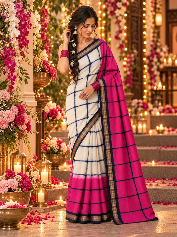 Festive_Shaded_Ivory_Shibori_Maheshwari_Silk_Saree_