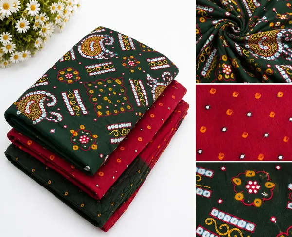Green_Cotton_Bandhni/Bandhej_Suit_Dress_Materials_Women